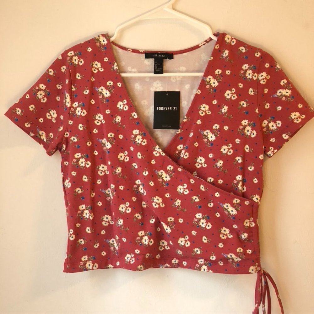 F21 Floral Wrap Crop Top